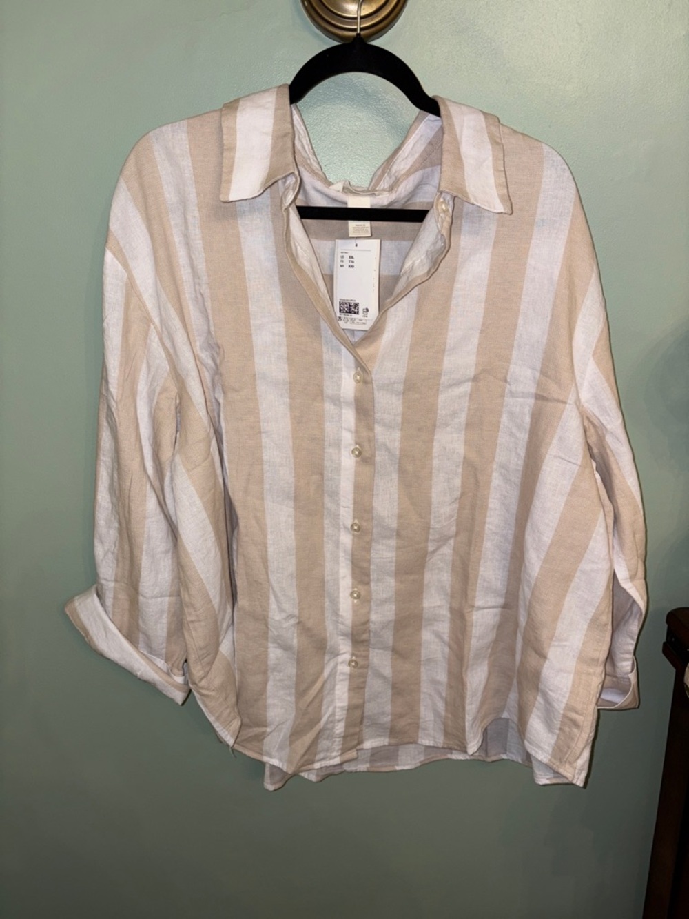 H&M Beige and White Vertical Stripe Shirt